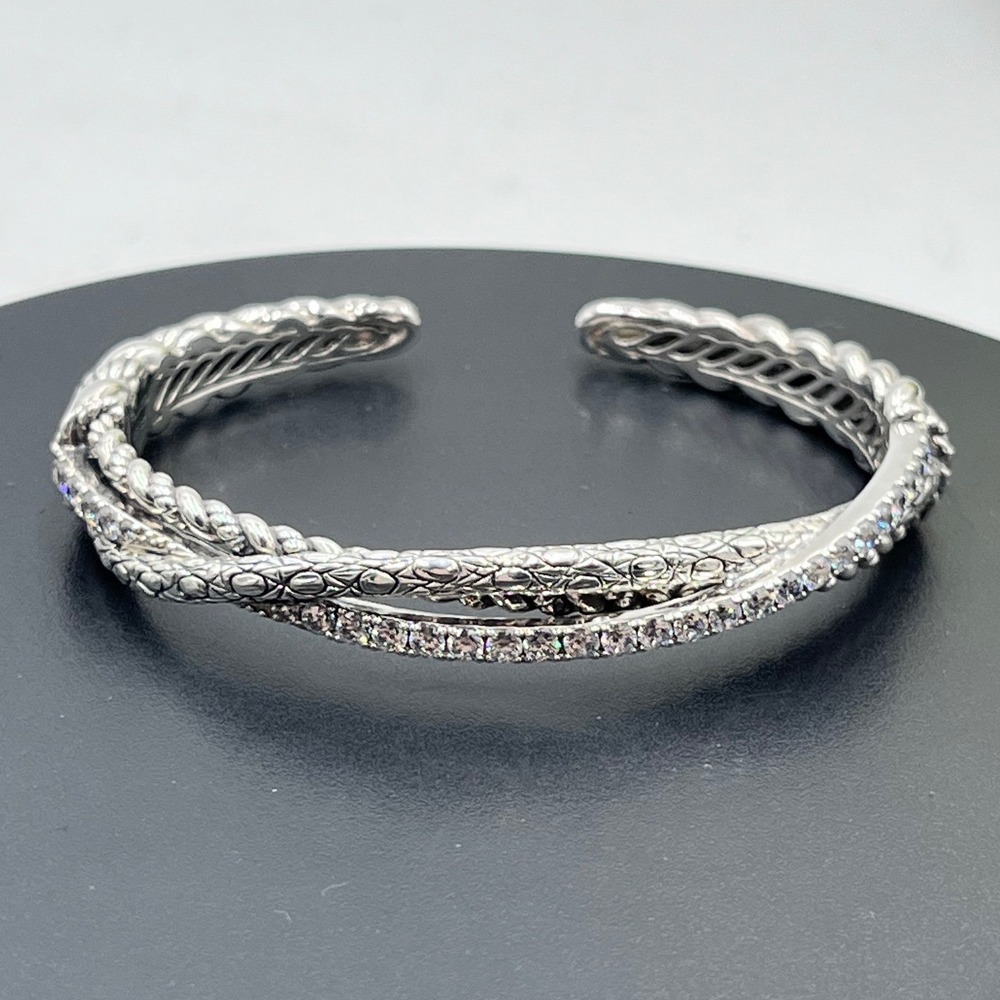 JAI John Hardy Sterling Silver Hinged Cuff 925 CZ Thailand Crossover Bracelet